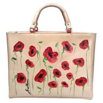 Leather bag painted poppies II